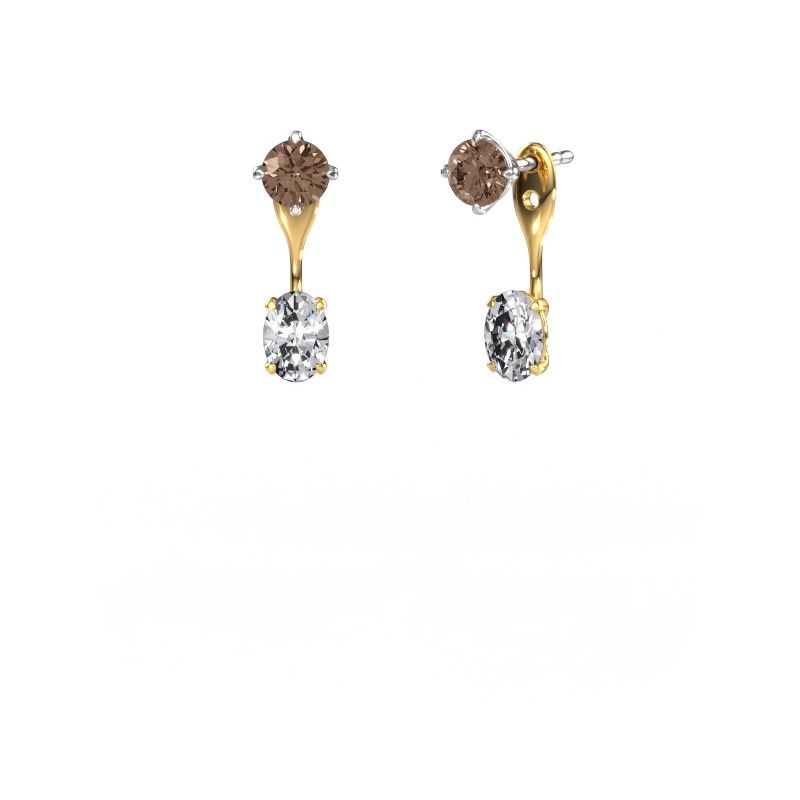Oorhangers Kate RND-OVL 585 witgoud bruine diamant 2.40 crt