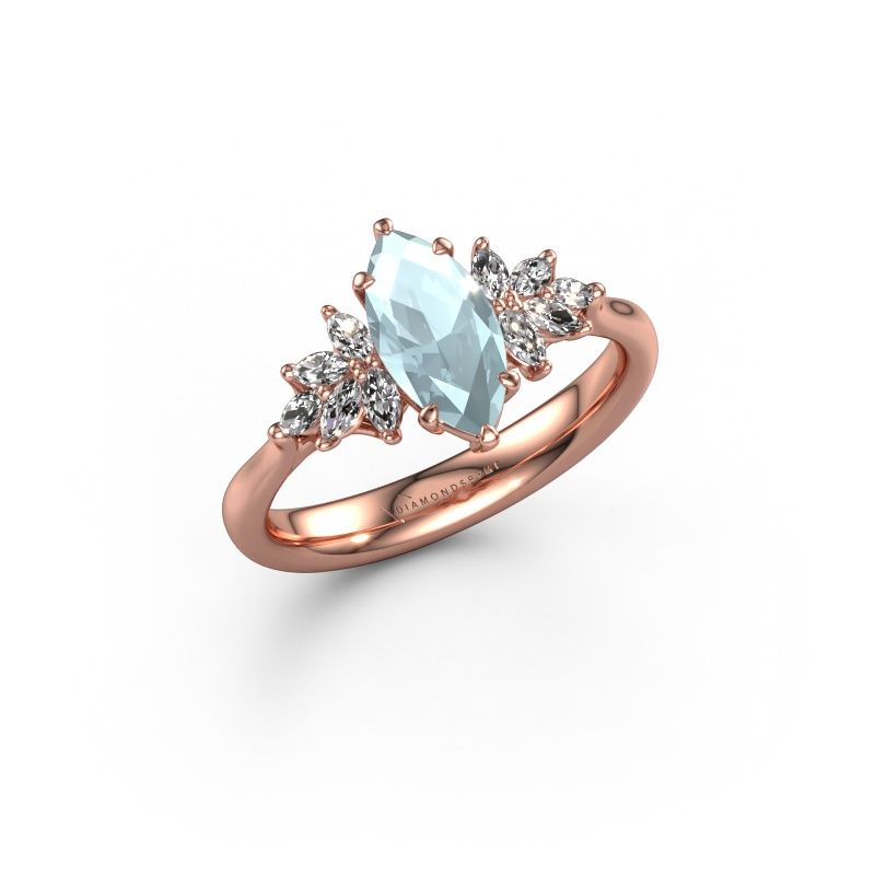 Engagement ring Fiona MRQ 585 rose gold aquamarine 10x5 mm