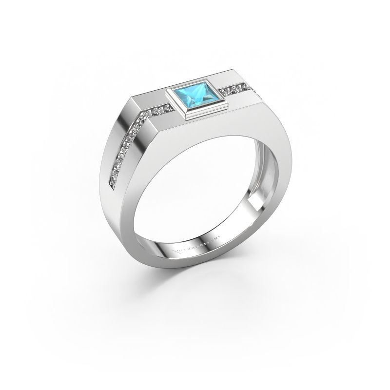 Heren ring Robertus 2 585 witgoud blauw topaas 4 mm