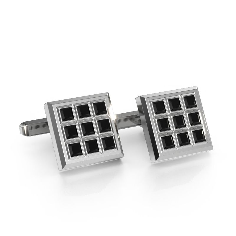 Boutons de manchettes Clen 585 or blanc diamant noir 3.67 crt