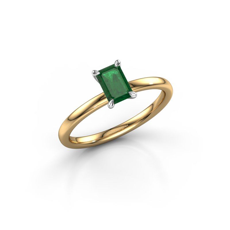 Afbeelding van Verlovingsring Crystal EME 1 585 goud smaragd 6x4 mm