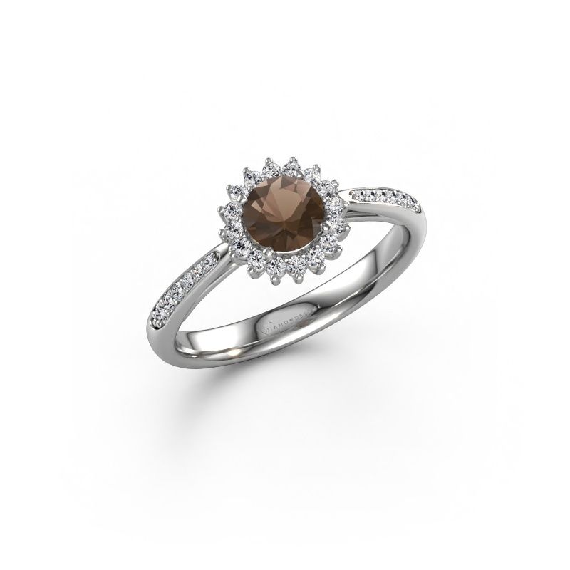 Bague de fiançailles Tilly RND 2 express 585 or blanc quartz fumé 5 mm