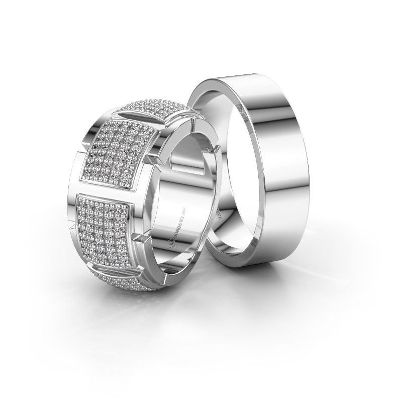 Image of Wedding rings set WHR0054LM16AP ±10x1.7 mm 14 Carat white gold diamond 0.005 crt