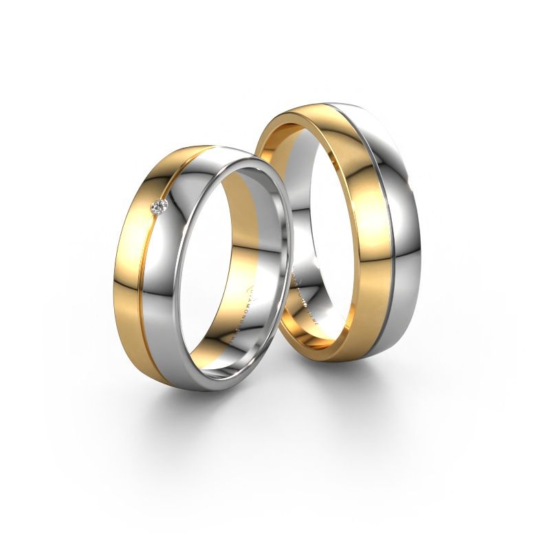 Wedding rings set WH0201LM26AP ±0.24x0.07 in 14 Carat gold diamond 0.03 crt