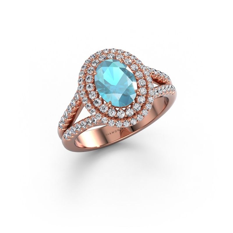 Verlovingsring Elvie OVL 585 rosé goud blauw topaas 8x6 mm