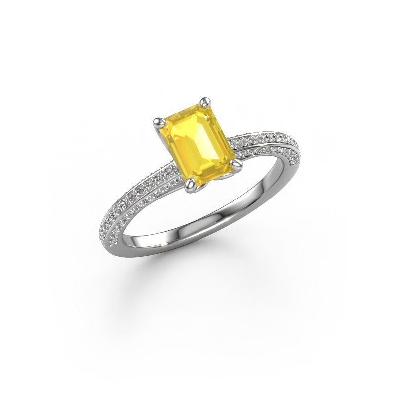 Verlobungsring Elenore eme 585 Weißgold Gelb Saphir 7x5 mm