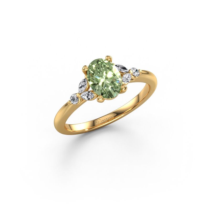 Engagement ring Megan OVL 585 gold green lab grown diamond 7,5x5,5 mm