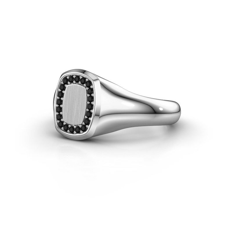Image of Men's ring floris cushion 1<br/>950 platinum<br/>Black diamond 0.18 crt