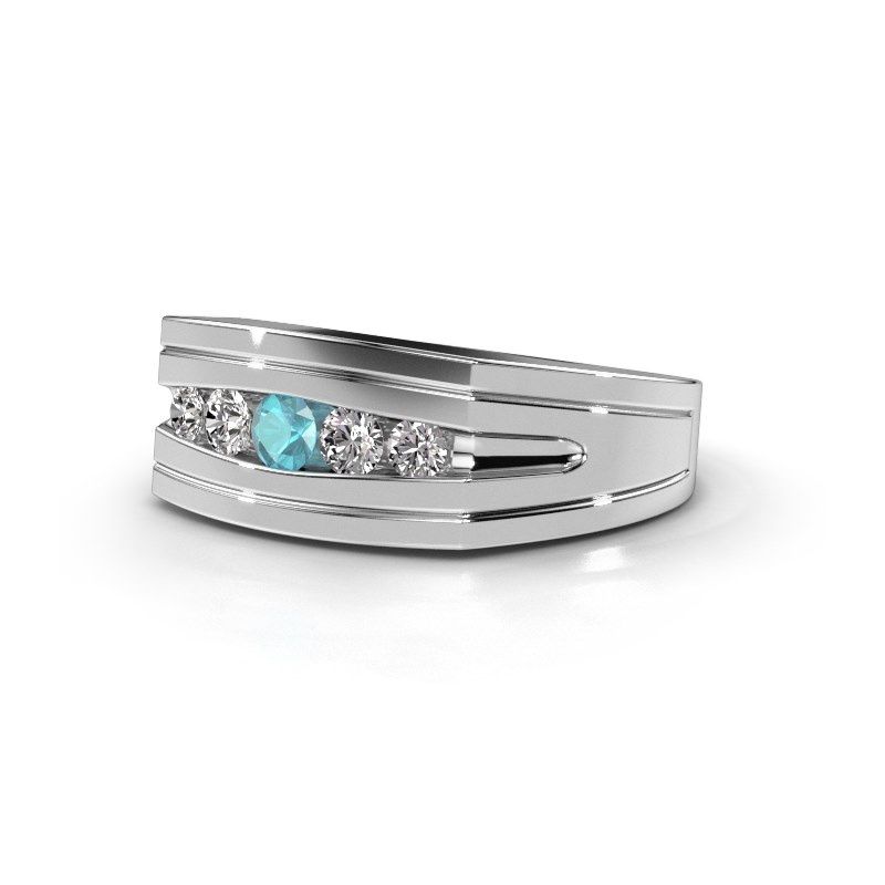 Image de Bague pour homme Huub<br/>585 or blanc<br/>Topaze bleue 3.7 mm