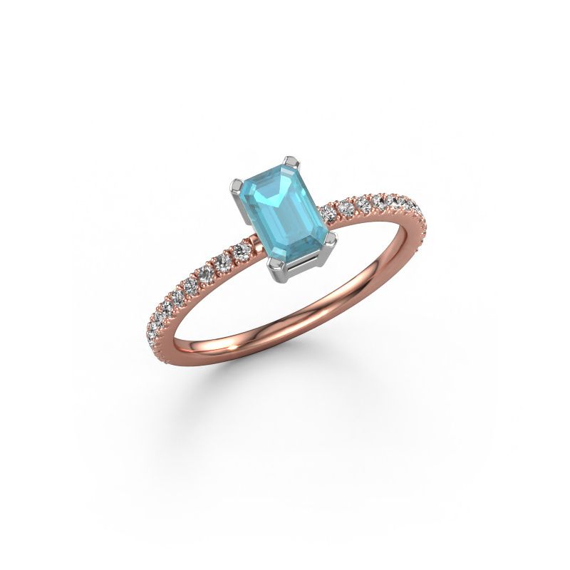 Verlovingsring Denita 2 EME 585 rosé goud blauw topaas 6x4 mm