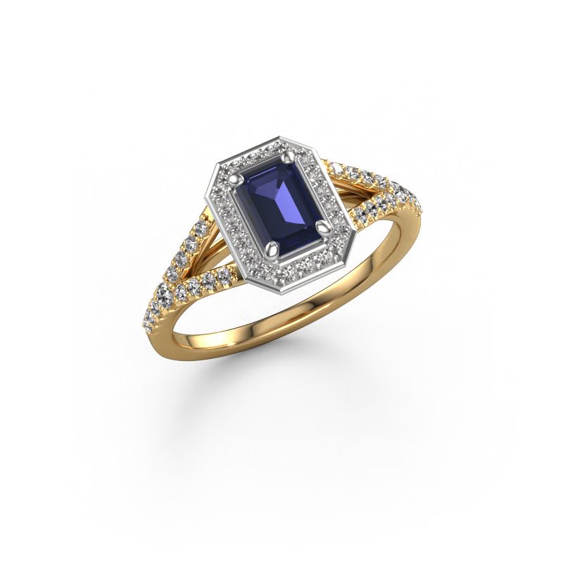 Verlobungsring Pamela EME 585 Gold Saphir 6x4 mm