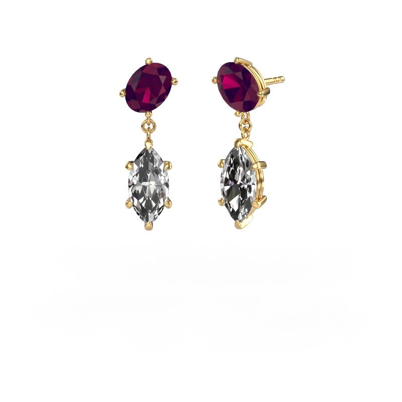 Pendants d'oreilles Toi et Moi OVL-MRQ 585 or jaune rhodolite 8x6 mm