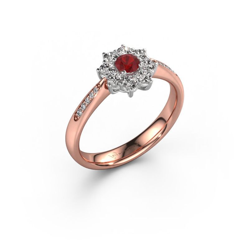 Verlovingsring Carolyn 2 585 rosé goud robijn 3.4 mm