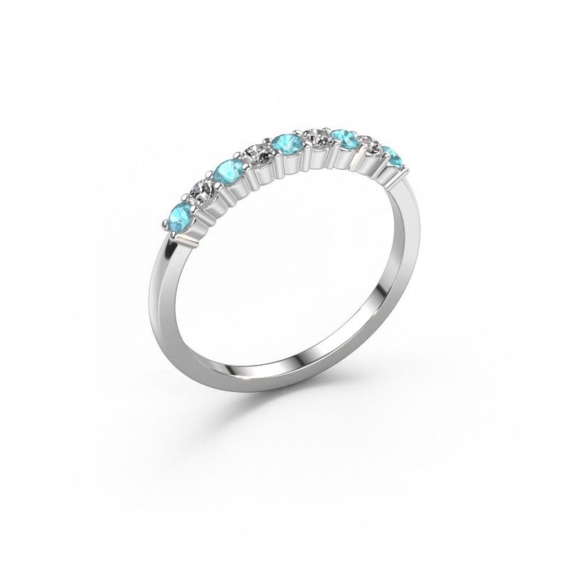 Ring Yasmin 9 585 witgoud blauw topaas 2.4 mm