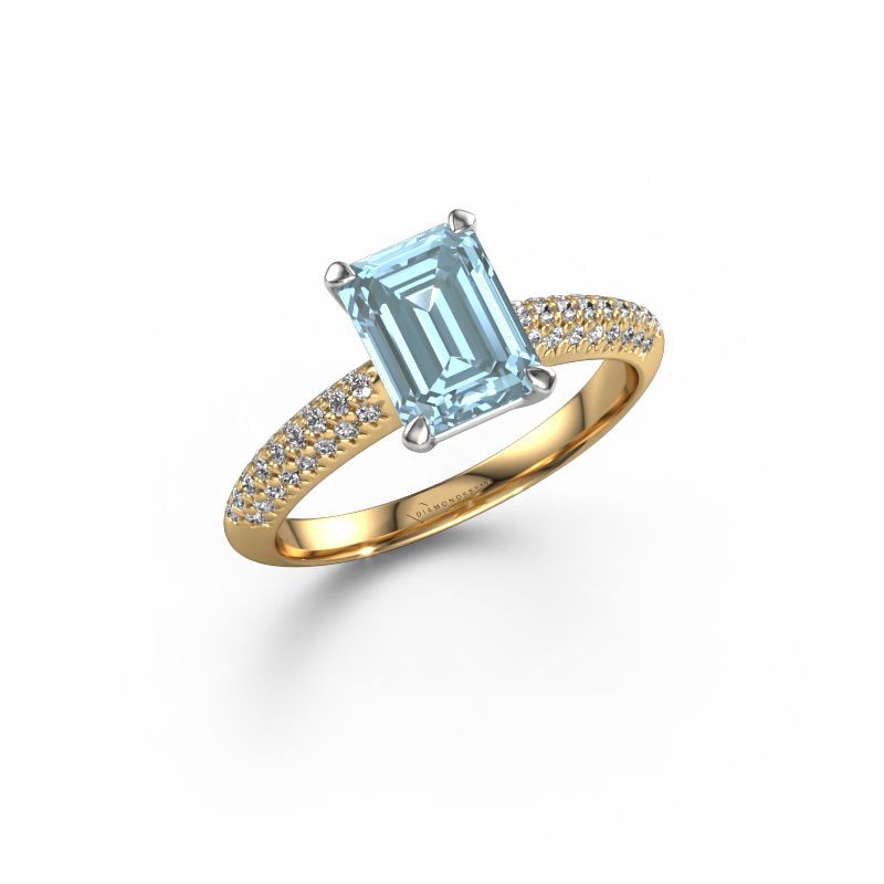 Engagement ring Morane EME 585 gold blue lab grown diamond 8x6 mm