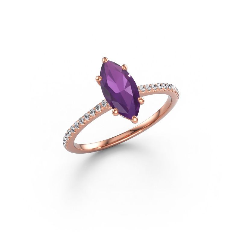 Verlovingsring Sophie MRQ 585 rosé goud amethist 10x5 mm