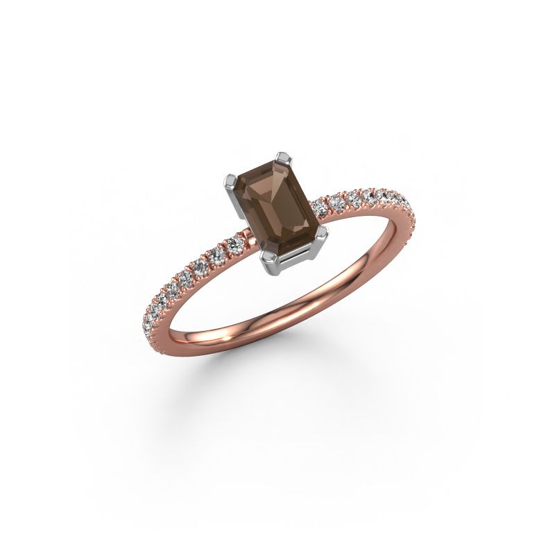 Bague de fiançailles Denita 2 EME 585 or rose quartz fumé 6x4 mm
