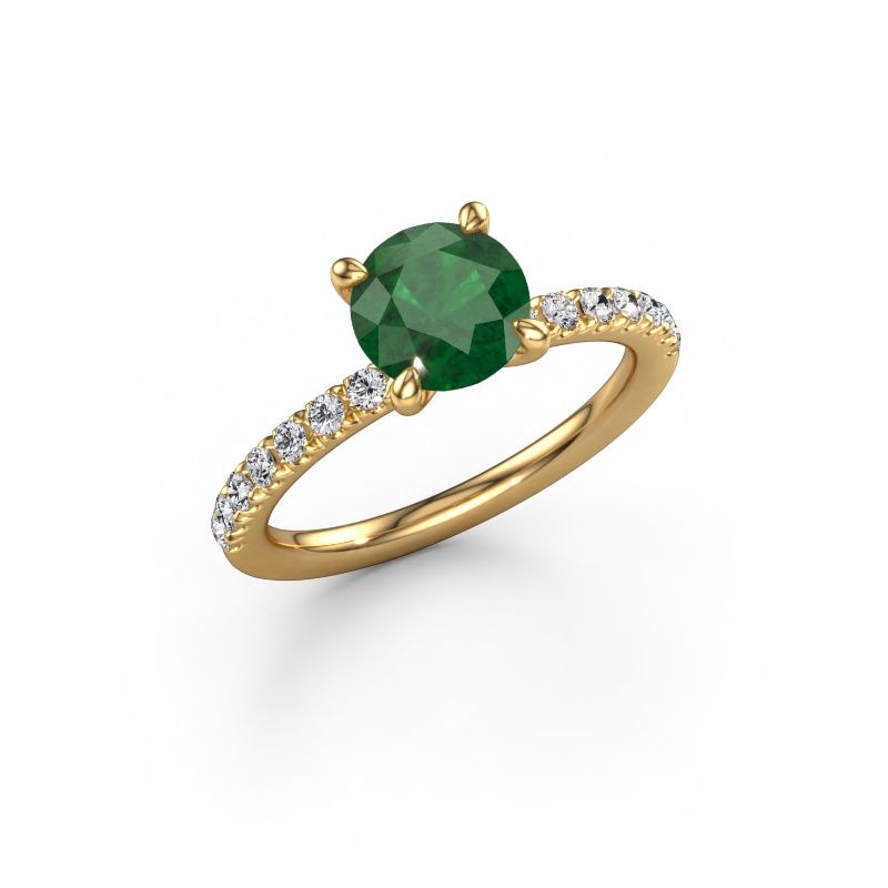 Bague de fiançailles Crystal RND 2 585 or jaune emeraude 7 mm