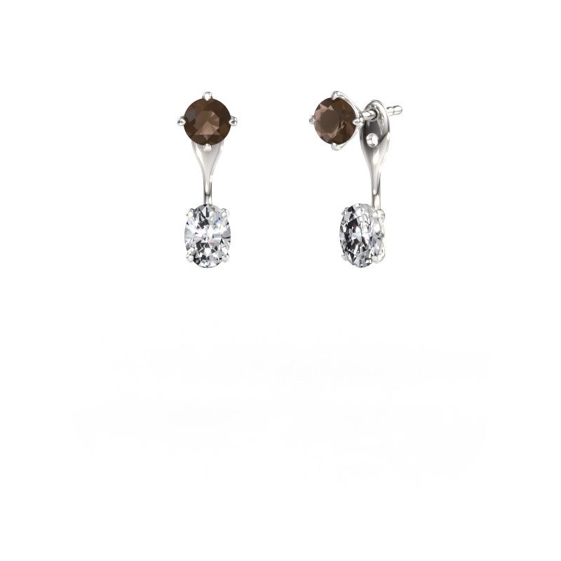 Drop earrings Kate RND-OVL 585 white gold smokey quartz 5 mm