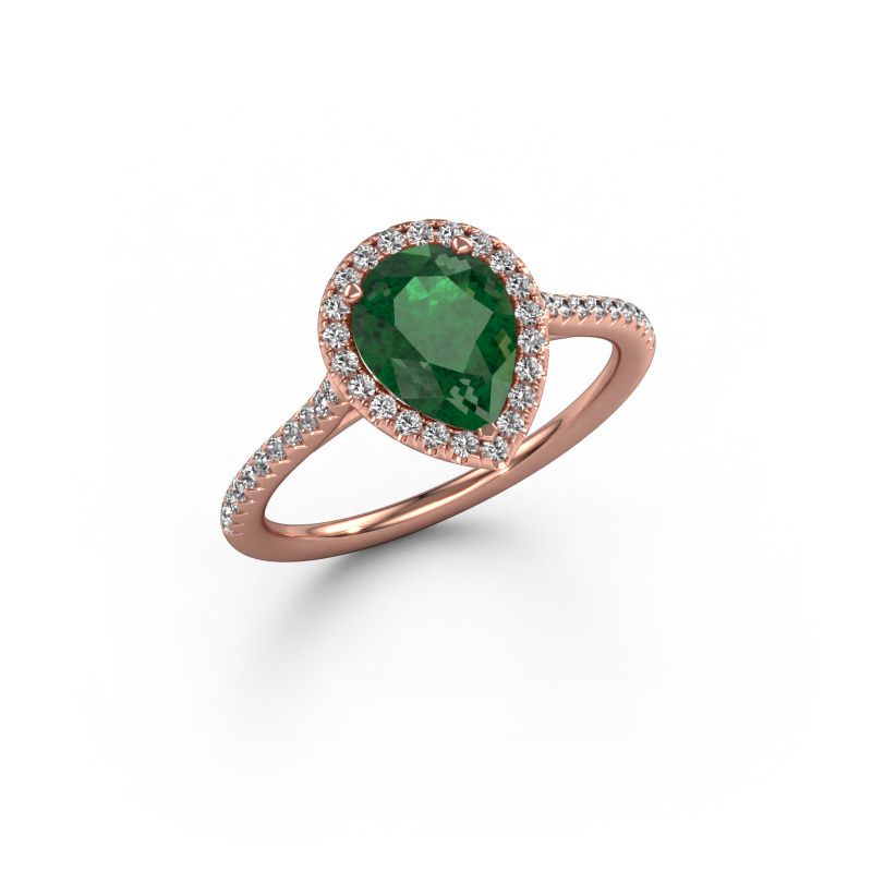 Verlovingsring Seline per 2 585 rosé goud smaragd 8x6 mm