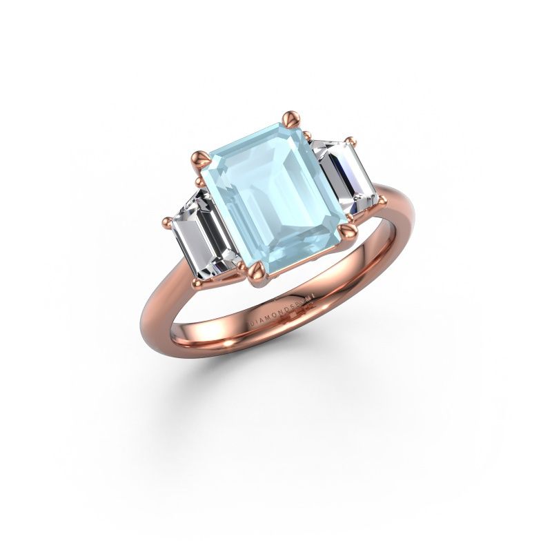 Verlovingsring Maggie EME 585 rosé goud aquamarijn 9x7 mm