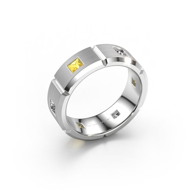 Heren ring Steve 585 witgoud gele saffier 3 mm