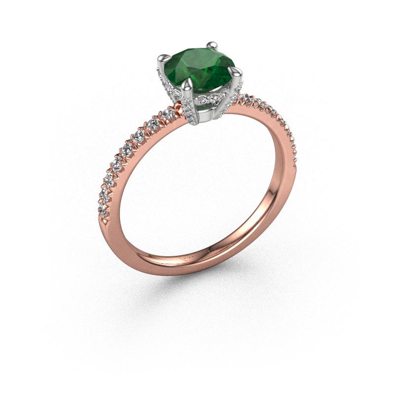 Verlovingsring Saskia rnd 1 585 rosé goud smaragd 6.5 mm