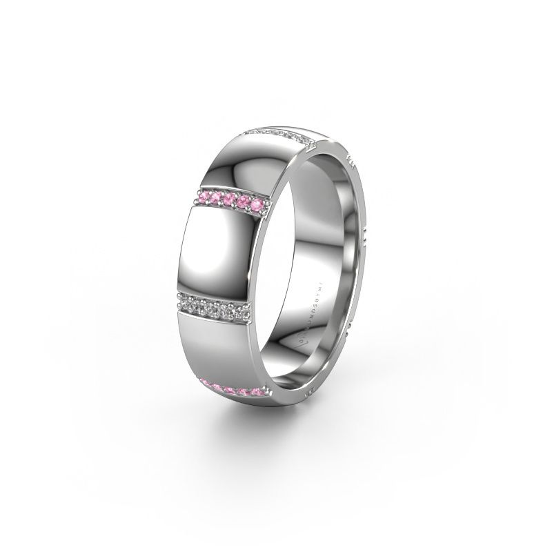 Trouwring WH2124L26B 585 witgoud roze saffier ±6x2 mm