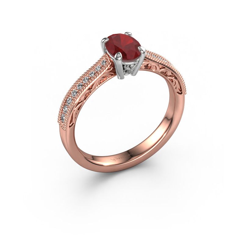 Verlovingsring Shonta OVL 585 rosé goud robijn 7x5 mm