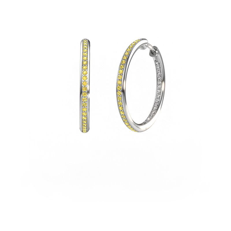 Hoop earrings Sina 20mm 585 white gold yellow sapphire 1.1 mm