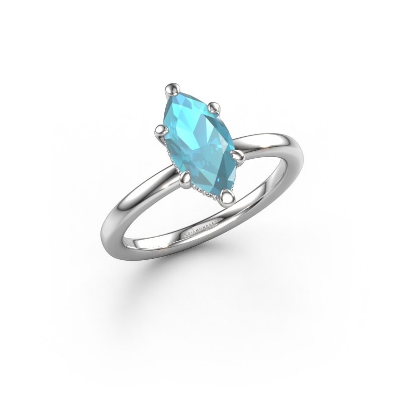 Bague de fiançailles Simone MRQ 2 585 or blanc topaze bleue 11x5.5 mm