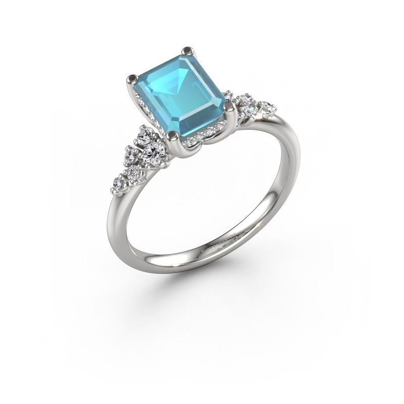 Verlovingsring Emma EME 950 platina blauw topaas 8x6 mm