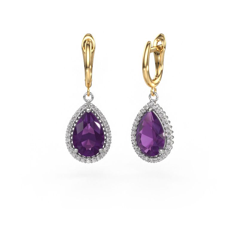 Drop earrings Tilly per 3 585 white gold amethyst 12x8 mm