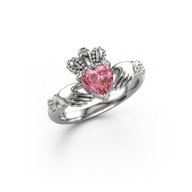 Ring Claddagh 2 950 platinum pink lab grown diamond 6 mm