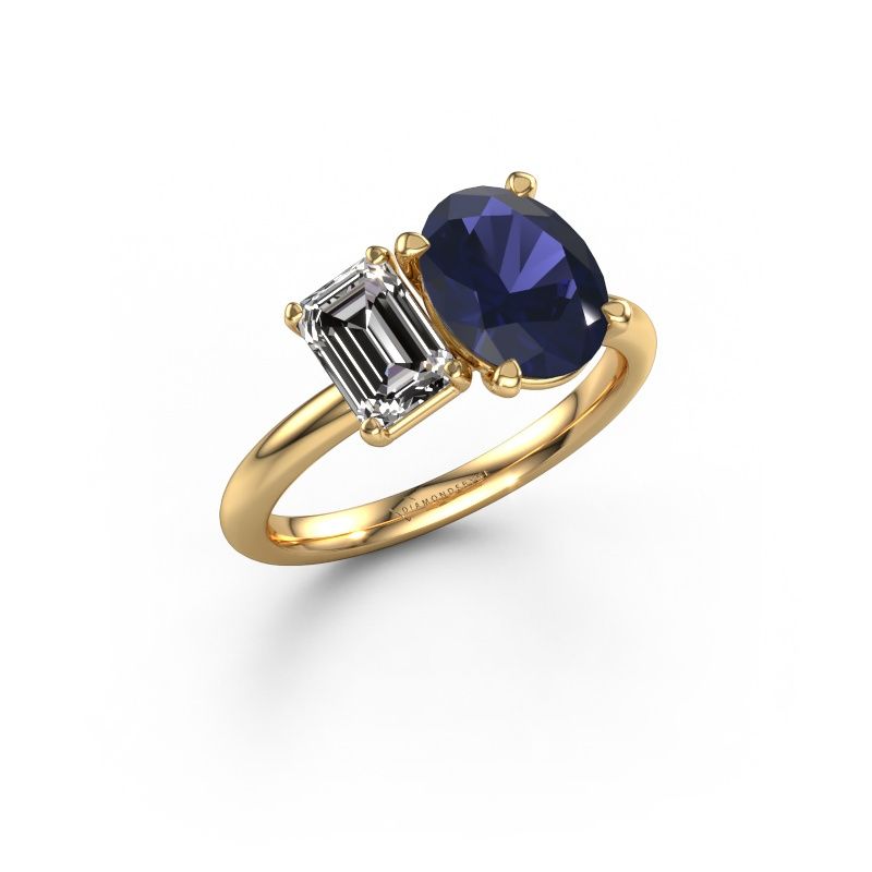 Bague de fiançailles Toi et Moi OVL-EME 585 or jaune saphir 9x7 mm
