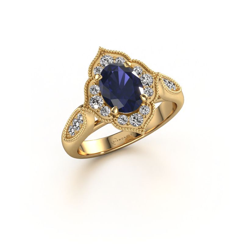 Bague de fiançailles Rosan 585 or jaune saphir 8x6 mm