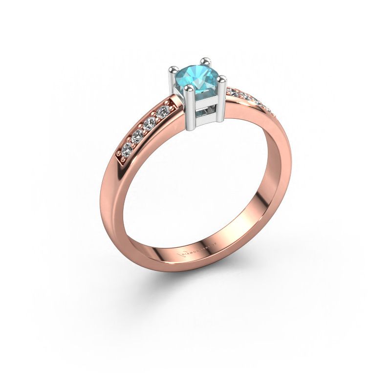 Verlovingsring Eline 2 585 rosé goud blauw topaas 3.7 mm
