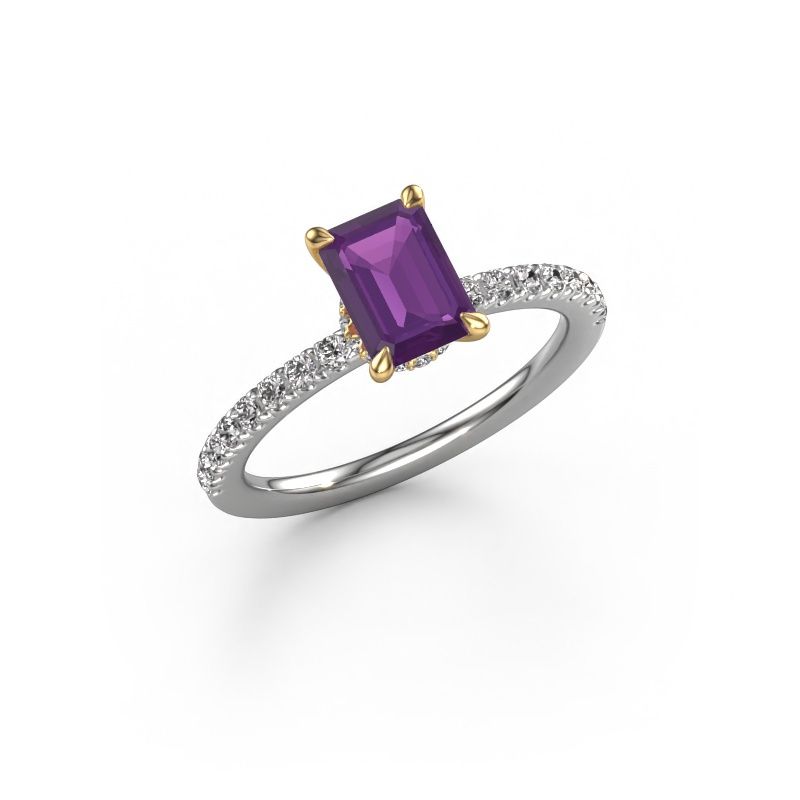 Bague de fiançailles Crystal EME 4 585 or blanc améthyste 7x5 mm