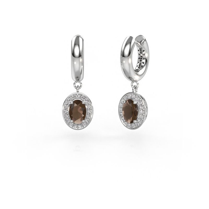 Drop earrings Annett 585 white gold smokey quartz 7x5 mm