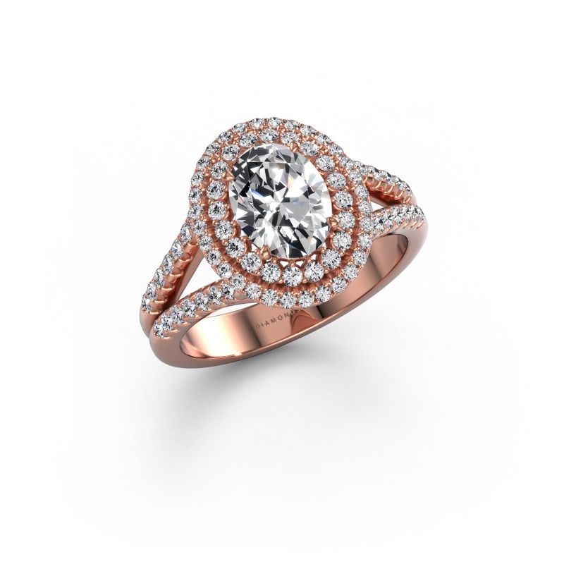 Engagement ring Elvie OVL 585 rose gold lab grown diamond 1.635 crt