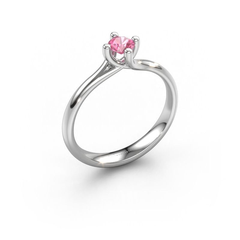 Bague de fiançailles Dewi Round 950 platine saphir rose 4 mm
