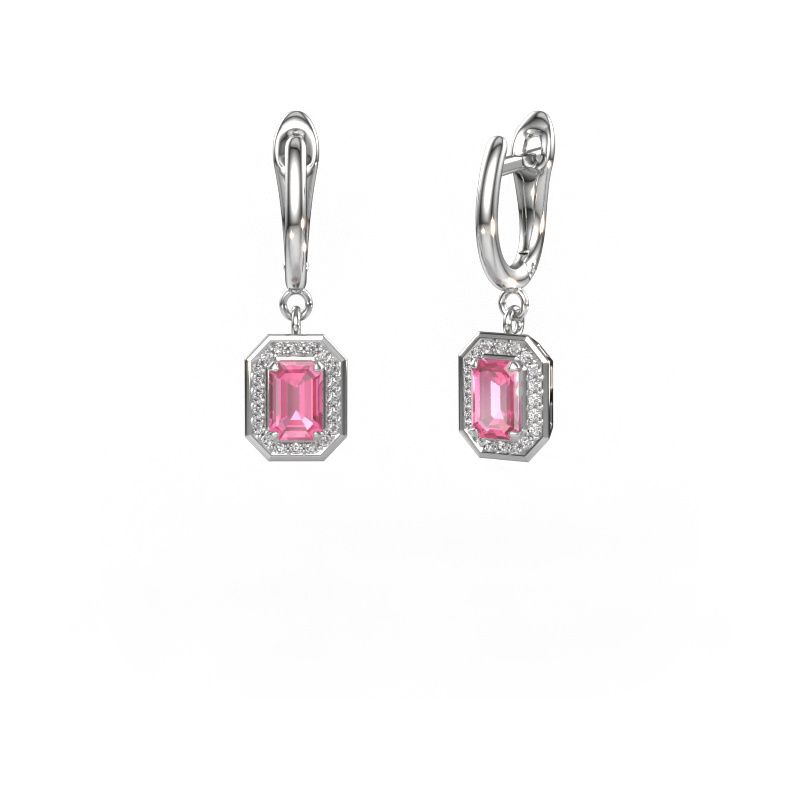 Pendants d'oreilles Dodie 1 950 platine saphir rose 6x4 mm