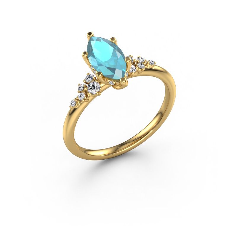 Bague de fiançailles Emma MRQ 585 or jaune topaze bleue 10x5 mm