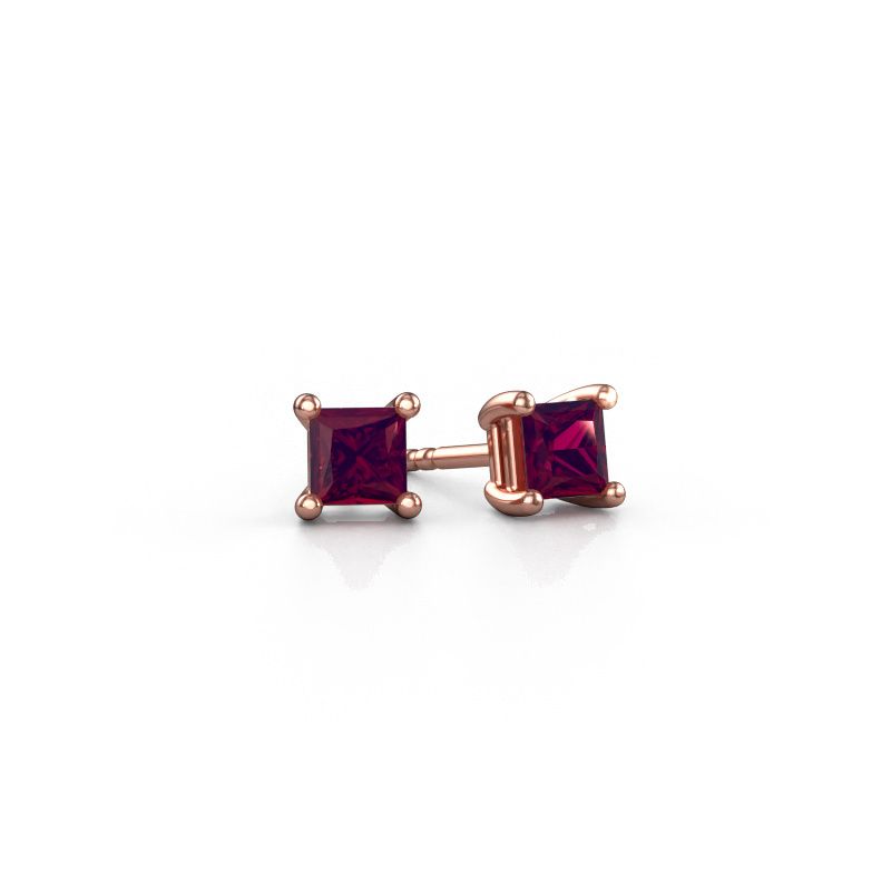 Stud earrings Sam SQR 585 rose gold rhodolite 4 mm
