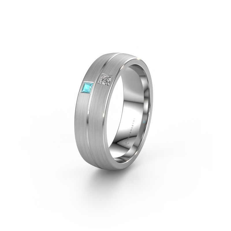 Trouwring WH0250L26BM 585 witgoud blauw topaas ±6x2 mm