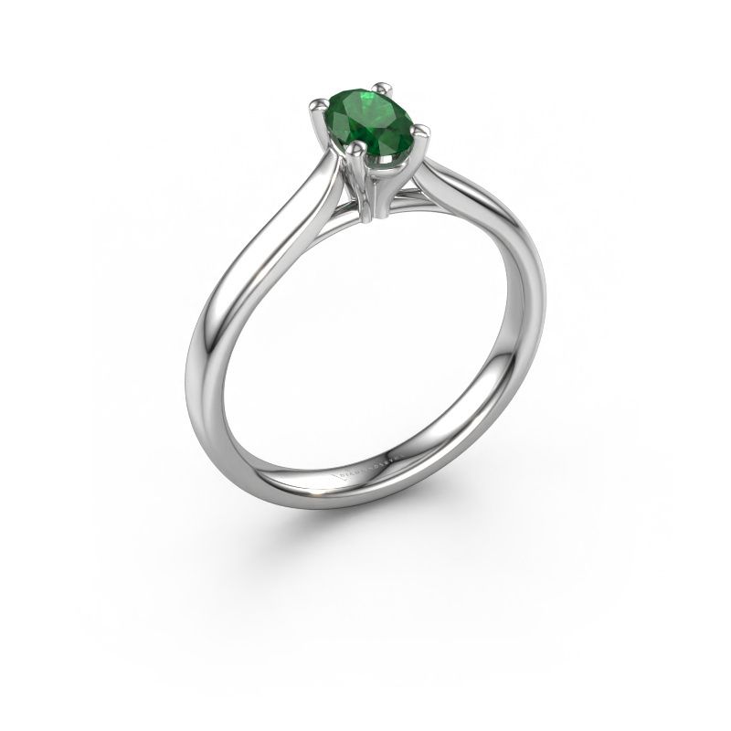 Bague de fiançailles Mignon OVL 1 585 or blanc emeraude 8x6 mm