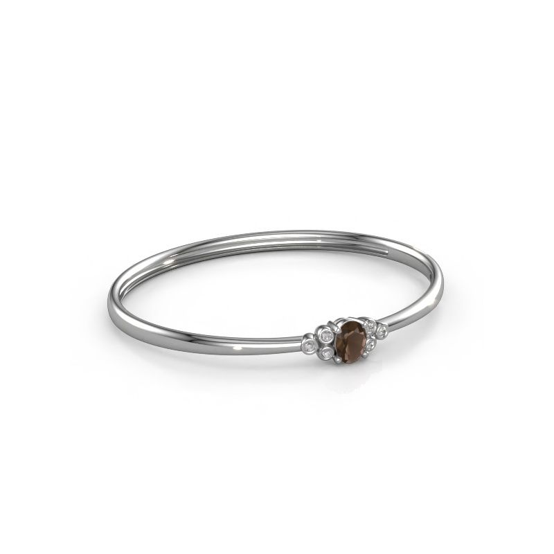 Bracelet jonc Lucy 585 or blanc quartz fumé 8x6 mm