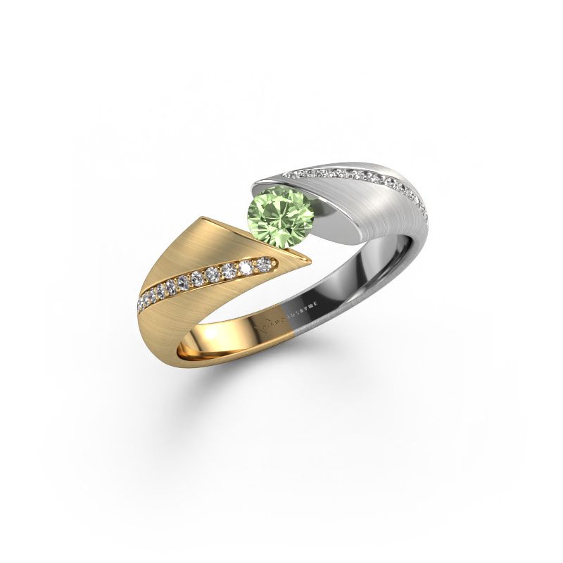 Engagement ring Hojalien 2 585 gold green lab grown diamond 4.2 mm
