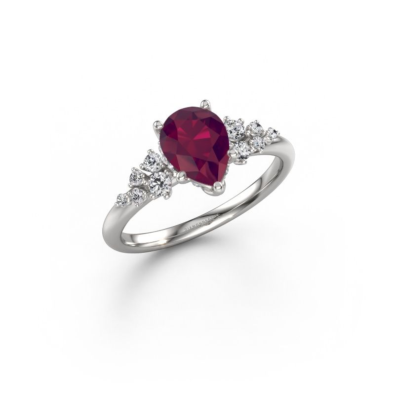 Verlovingsring Emma PER 585 witgoud rhodoliet 8x6 mm