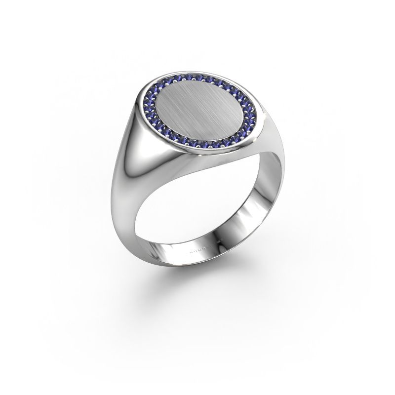 Heren ring Floris Oval 4 585 witgoud saffier 1.2 mm